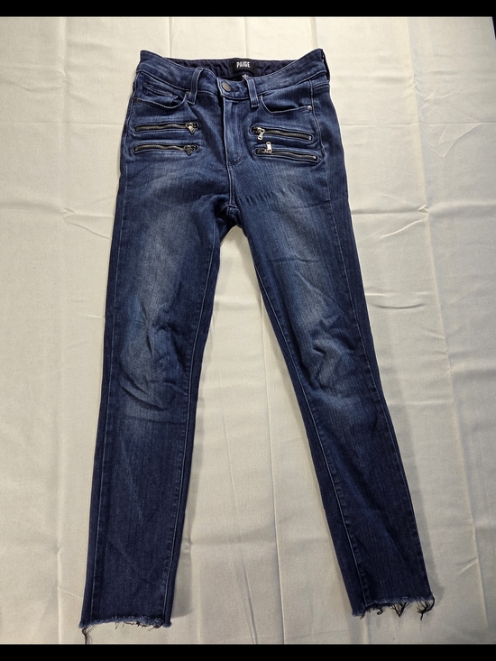 PAIGE Denim - Paige High Rise Edgemont Moto Zip Skinny Jeans 26 Raw Hem USA